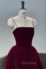 Cute Spaghetti Straps Velvet Short Evening Prom Dresses, A-Line Homecoming Party Dresses