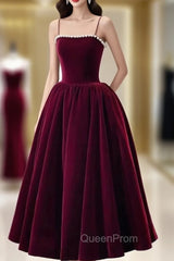 Cute Spaghetti Straps Velvet Short Evening Prom Dresses, A-Line Homecoming Party Dresses