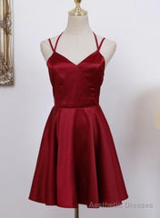Cute Straps Dark Red Mini Party Dress, Dark Red Short Homecoming Dress