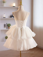 Cute Sweetheart Neck Organza White Evening Prom Dresses, White Homecoming Dresses
