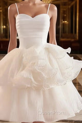Cute Sweetheart Neck Organza White Evening Prom Dresses, White Homecoming Dresses