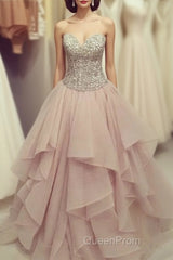 Cute Sweetheart Neck Sequin Chiffon Long Evening Prom Dresses, Evening Dresses