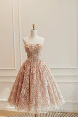 Cute Tulle Flower Short Evening Prom Dresses, Beautiful Off The Shoulder A-Line Evening Party Dresses