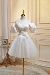 Cute Tulle Lace Homecoming Dresses, Off Shoulder Short Evening Prom Dresses