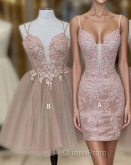 Cute tulle pink lace short Evening Prom Dresses, cute lace homecoming Dresses