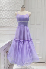 Cute Tulle Scoop Spaghetti Straps Homecoming Dresses, Short Evening Prom Dresses