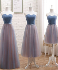 Cute Tulle Sweetheart Neck Prom Dress, Gray Blue Long Formal Dress