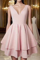Cute v neck pink short Evening Prom Dresses. pink homecoming Dresses