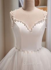 Cute White Short Tulle Beaded Graduation Dresses, White Short Evening Prom Dresses Evening Dresses