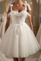 Cute white tulle lace short Evening Prom Dresses, white homecoming Dresses