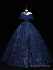 Dark Blue Long Prom Dress, Blue Tulle Formal Gown Graduation Dresses