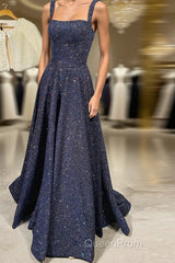 Dark blue sequin long Evening Prom Dresses , blue evening Dresses