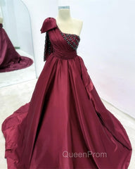 Dark Burgundy Ball Gown One Shoulder Dresses
