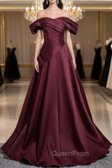 Dark Burgundy Satin Pleats Evening Prom Dresses