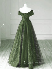 Dark Green and Black A-line Satin Long Party Dresses, Simple Long Evening Prom Dresses