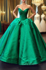 Dark Green Ball Gown Satin Sweetheart Floor Length Luxury Evening Prom Dresses