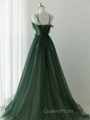 Dark Green Long Beaded A-Line Evening Dresses Party Dresses Evening Prom Dresses Formal Dresses December Wedding Guest Dresses