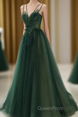 Dark Green Long Beaded A-Line Evening Dresses Party Dresses Evening Prom Dresses Formal Dresses December Wedding Guest Dresses