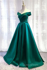Dark Green Long Evening Prom Dresses Elegant A Line Off the Shoulder Party Evening Dresses