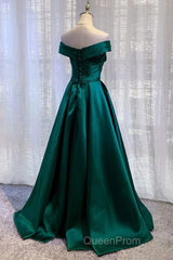 Dark Green Long Evening Prom Dresses Elegant A Line Off the Shoulder Party Evening Dresses