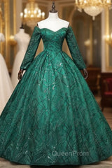 Dark Green Long Sleeve Beading Quinceanera Dresses
