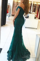 Dark Green Mermaid Off Shoulder Party Dress with Lace Mermaid Prom Dress prom dresses shops