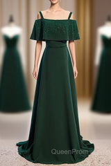 Dark Green Spaghetti Straps Beading Evening Prom Dresses