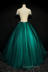 Dark Green Tulle Round Neckline Ball Gown Formal Dresses, Quinceanera Dresses