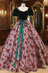 Dark Green Velvet Puff Sleeve Quinceanera Dresses