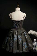 Dark Grey Sequins Lace Up Short Tulle Homecoming Dresses, Grey Party Dresses