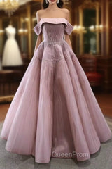 Dark Pink Tullle Strapless Pleats Beading Evening Prom Dresses