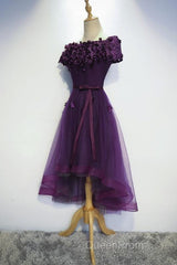 Dark Purple High Low Homecoming Dresses, Cute Formal Dresses, Evening Prom Dresses
