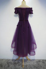 Dark Purple High Low Homecoming Dresses, Cute Formal Dresses, Evening Prom Dresses