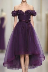 Dark Purple High Low Homecoming Dresses, Cute Formal Dresses, Evening Prom Dresses