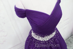 Dark Purple Tulle Long Evening Prom Dresses, Beautiful Junior Evening Prom Dresses