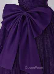 Dark Purple Tulle Scoop A-line Long Evening Dresses, Dark Purple Evening Dresses Evening Prom Dresses
