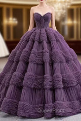 Dark Purple Tulle Sweetheart Pleats Beading Evening Prom Dresses