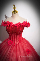 Dark Red Beading Evening Prom Dresses With Corset, Off The Shoulder Short Sleeve Floor-Length Party Dresses