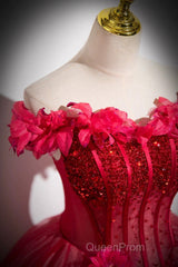 Dark Red Beading Evening Prom Dresses With Corset, Off The Shoulder Short Sleeve Floor-Length Party Dresses