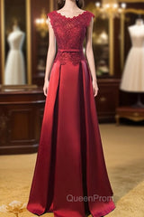 Dark Red Lace Long Junior Evening Prom Dresses, Lace Top Party Dresses