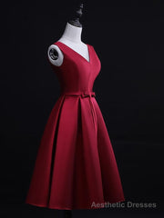 Dark Red Satin Short Homecoming Dress, Lovely Bridesmaid Dress