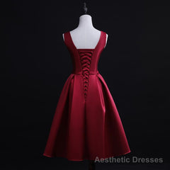 Dark Red Satin Short Homecoming Dress, Lovely Bridesmaid Dress
