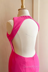 Hot Pink Mermaid Long Formal Dresses with Open Back