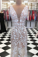 Deep V Neck Champagne Lace Evening Prom Dresses, V Neck Champagne Lace Wedding Dresses Formal Evening Dresses