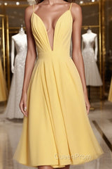 Deep V Neck Short Yellow Evening Prom Dresses, Short Backless Formal Homecoming Dresses