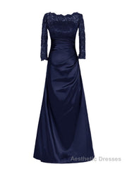 Delicate Bateau Neckline Floor-Length A-Line Lace Mother of the Bride Dress with Long Sleeve