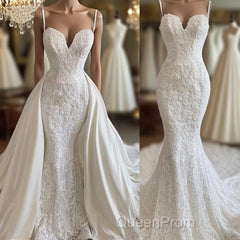 Detachable Skirt Wedding Dresses, Lace Applique Wedding Dresses, Formal Evening Prom Dresses