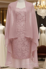 Dusty Pink Short Lace Mother Of The Bride Dresses With Jacket Formal Evening Prom Gowns