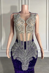 Sequined Sleeveless Mermaid Evening Prom Dresses with Beadings