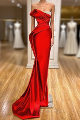 Strapless Red Mermaid Evening Prom Dresses With Beads